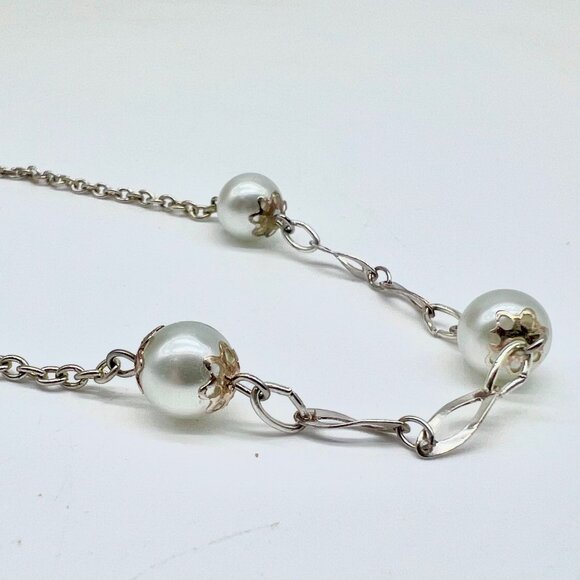 Handmade Faux Pearl Necklace Silver Chain Minimal Simple Classic 18” - Picture 8 of 9